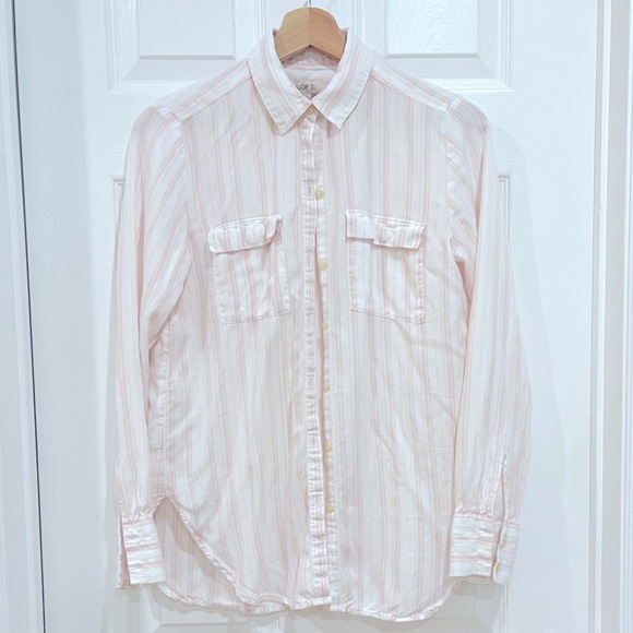 LOFT blush pink and white striped soft blouse - Picture 2 of 6